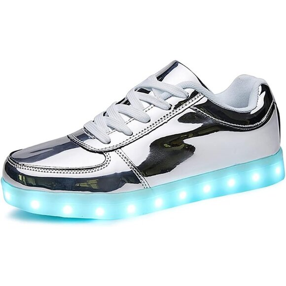 ⚡Unisex Silver USB Charging Light Up Shoes Sports LED Dancing Sneakers Lace Up - Picture 1 of 8